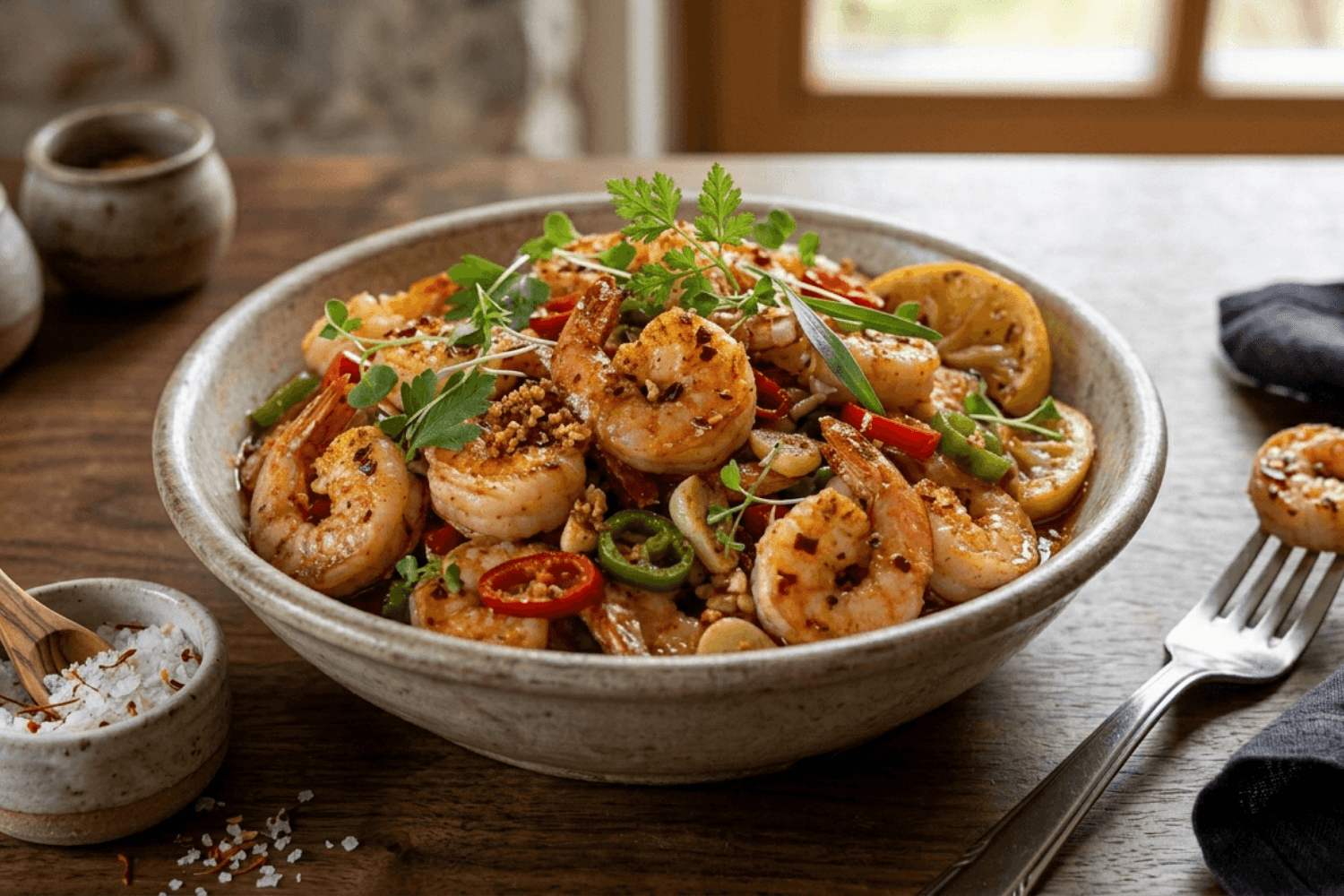 Krevety na česneku a chilli